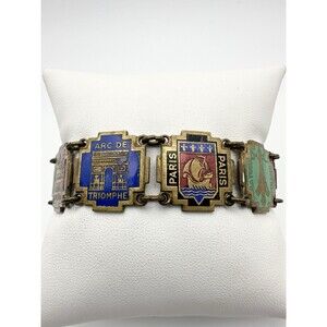 Vintage Paris France Souvenir Monument Enamel Bracelet 7.25"
